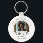 stolt Pappa i vår Grad Photo Keepie Keychain Nyckelring<br><div class="desc">Gratulera till att student har lyckats med en nyckelkedja för personlig för stolt pappor. Med "Proud Pappa of The New Grad", namn, klassår och ett unikt foto på vardera sidan, fångar den här designen värdefulla minnen på ett kompakt och meningsfullt sätt. En tankfull och varaktig hyllning till denna speciella milstolpe....</div>