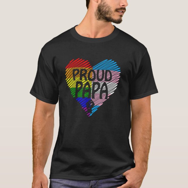 stolt Pappa LGBT med regnbåge och transgenus Flagg T Shirt (Framsida)