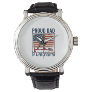 Stolt pappa till en brandman Vintage Flagga Vector Armbandsur