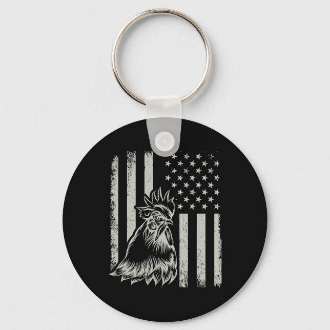 Stolt patriotisk kyckling tupp bonde älskare Ameri Nyckelring (Framsida)