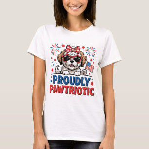 Stolt Pawtriotisk Hund Röd Vit Blå Söt T Shirt