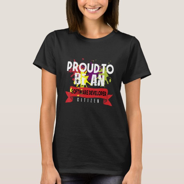 Stolt programvaruutvecklare medborgar yrke karriär t shirt (Framsida)