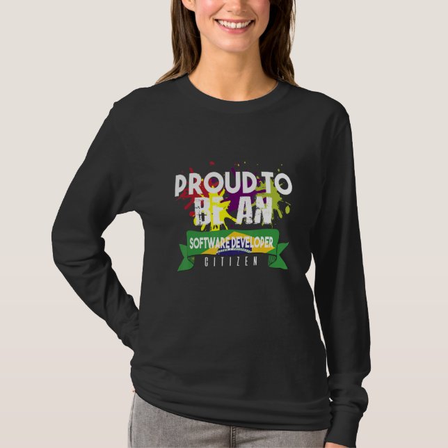 Stolt programvaruutvecklare medborgar yrke karriär t shirt (Framsida)