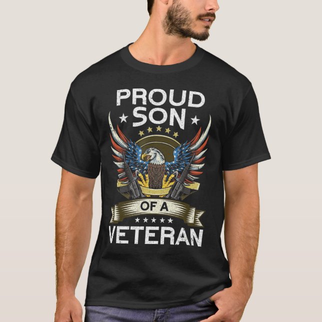stolt son till en veteran USA flagga, stolt amerik T Shirt (Framsida)