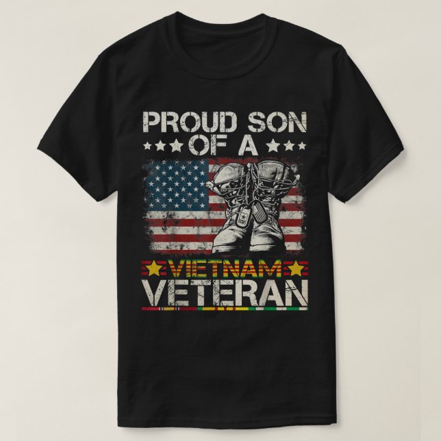stolt son till Vietnam Veteran US Flagga T Shirt (Design framsida)