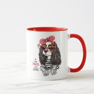 Stolt Spaniel för kung Charles från Paris med Mugg