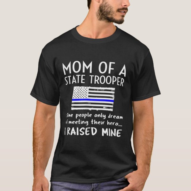 Stolt stats polismamma Mor Tunn blå linje amer T Shirt (Framsida)