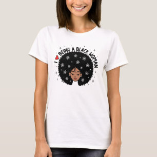 Stolt svart kvinna Afro-hår röda hjärta blommor T Shirt
