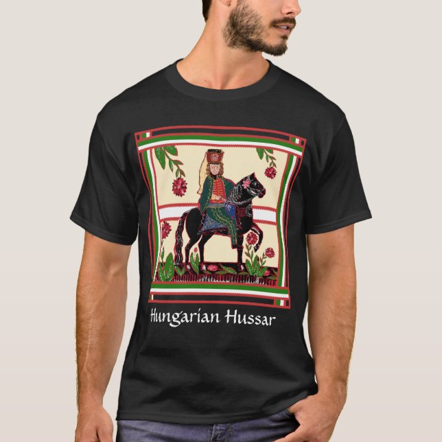 Stolt ungersk Hussar på en Folk konst för svart T Shirt (Framsida)