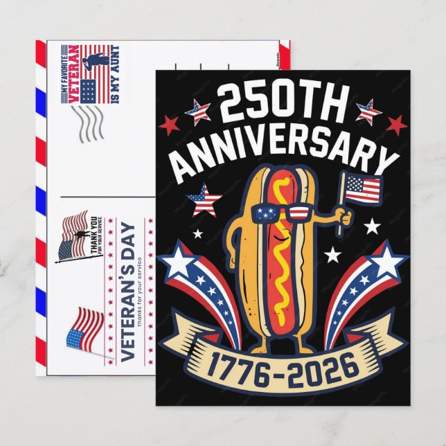 Stolt veteran 250 år Amerika 1776 2026 Helg Vykort (Fram/baksida)