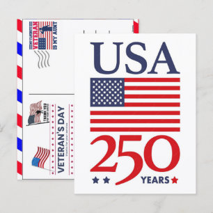 Stolt veteran 250 år Amerika 1776 2026 Helg Vykort