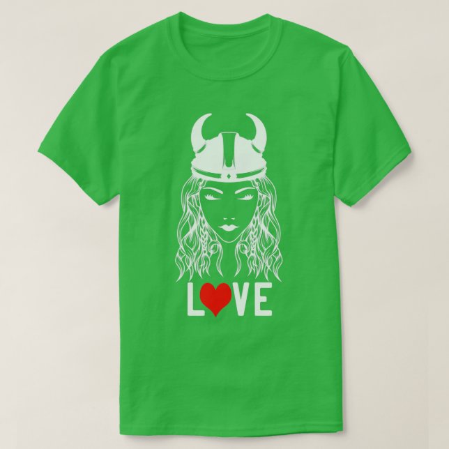 stolt Viking Woman med Helmet och Kärlek 1 T Shirt (Design framsida)