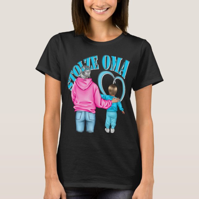 stolze Oma Enkelin blonde Haare Herz T-Shirt (Framsida)