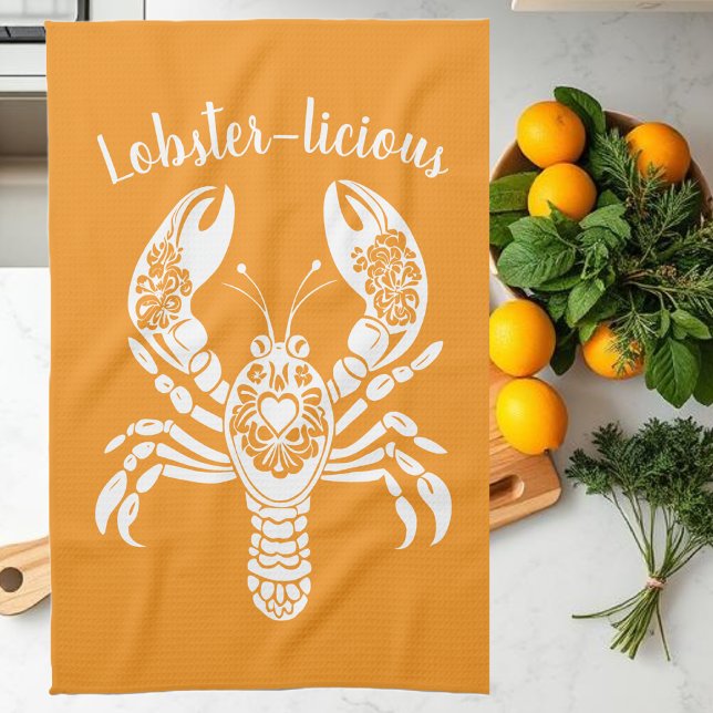 Stom-Orange för Lobster-Hawaiian-Fisherman Kökshandduk (Lobster-Lobster-licious-Hawaiian-Tropical-Fisherman Core-Kitchen Towel-Orange)