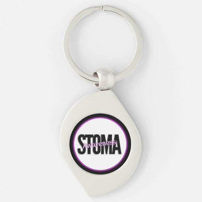 Stoma Awareness Swirl Silverfärgad Nyckelring (Framsidan)
