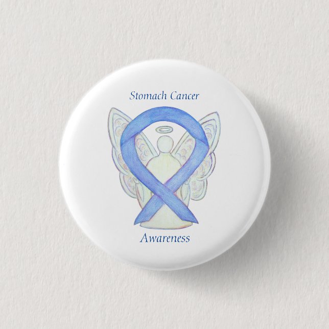Stomach Cancer Angel Awareness Ribbon Anpassningsb Knapp (Framsida)