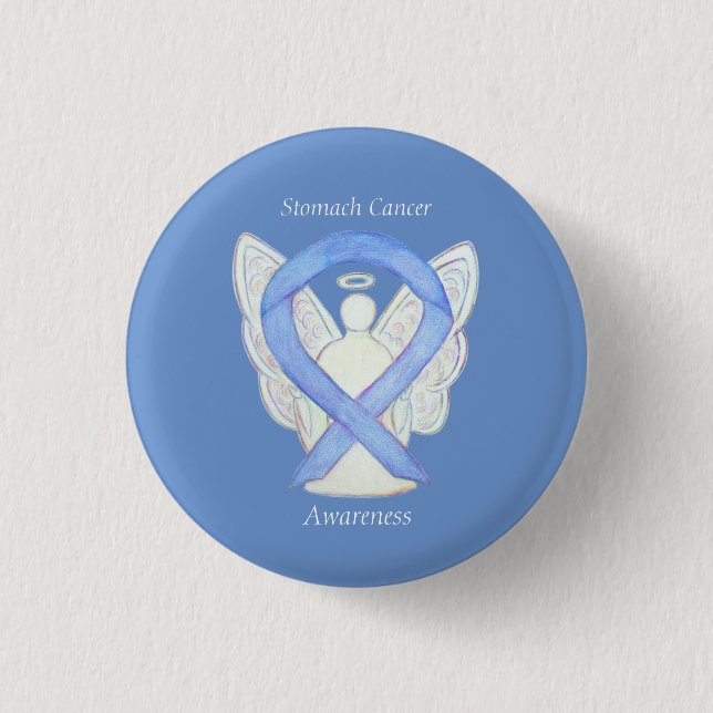 Stomach Cancer Angel Awareness Ribbon Anpassningsb Knapp (Framsida)