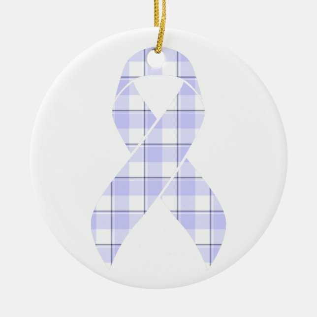 Stomach Cancer Awareness Plaid Periwinkle Ribbon Julgransprydnad Keramik (Framsidan)