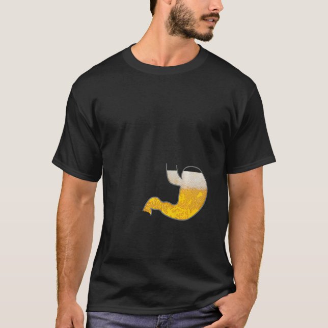 Stomach Fullt of Beer Pub Party Tummy Belly Humor T Shirt (Framsida)