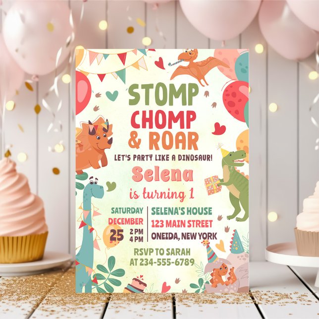 Stomp Chomp And Roar Dinosaur Birthday Party Inbjudningar (Skapare uppladdad)