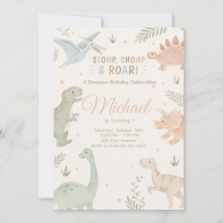 Stomp Chomp And Roar Dinosaur Invitation Editable Inbjudningar