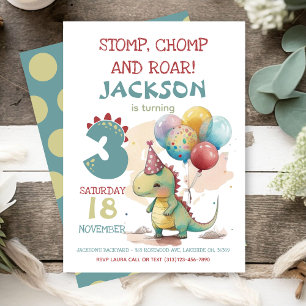 Stomp, Chomp, Chomp Dinosaur 3:e födelsedagen Part Inbjudningar