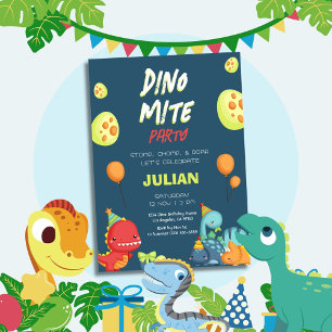 Stomp Chomp Dinomite Party Dinosaur Birthday Inbjudningar