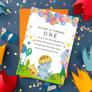 Stomp chomp Dinosaur 1:a födelsedag Inbjudningar