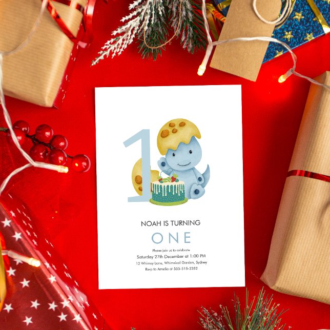 Stomp chomp Dinosaur OLIVER 1:a födelsedag Inbjudningar (Skapare uppladdad)