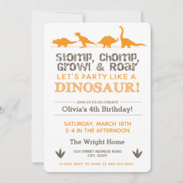 Stomp Chomp Growl och Roar Dinosaur Birthday Inbjudningar