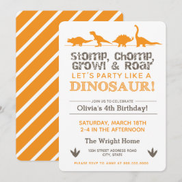 Stomp Chomp Growl och Roar Dinosaur Birthday Inbjudningar