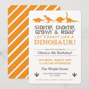 Stomp Chomp Growl och Roar Dinosaur Birthday Inbjudningar