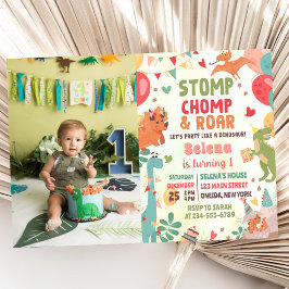 Stomp Chomp och Roar Dinosaur Birthday Photo Inbjudningar