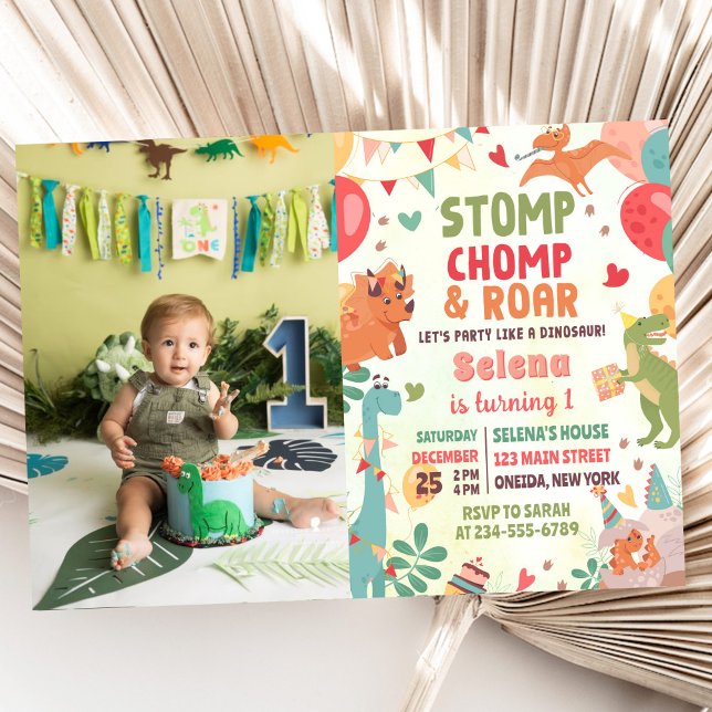 Stomp Chomp och Roar Dinosaur Birthday Photo Inbjudningar (Skapare uppladdad)
