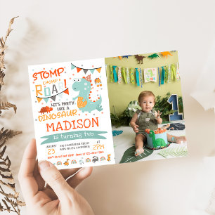 Stomp, Chomp och Roar Dinosaur Birthday Photo Inbjudningar