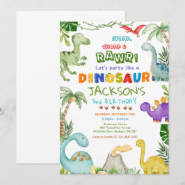 Stomp, Chomp och Roar! Dinosaur-Födelsedagsfest Inbjudningar