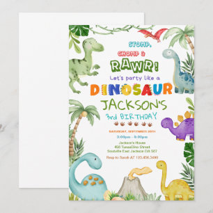 Stomp, Chomp och Roar! Dinosaur-Födelsedagsfest Inbjudningar