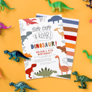 Stomp, Chomp och Roar! Dinosaurs Födelsedagsfest Inbjudningar
