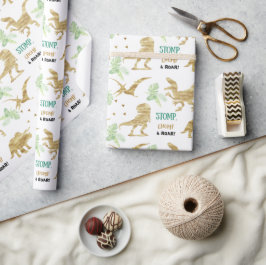 Stomp, Chomp och Roar! Elegant golden Dinosaur Presentpapper