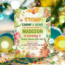 Stomp Chomp och Roar Greenery Dinosaur Birthday Inbjudningar