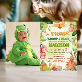Stomp Chomp och Roar Greenery Dinosaur Birthday Inbjudningar