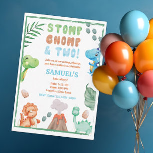 Stomp, Chomp och Två vattenfärgsinosaur-födelsedag Inbjudningar
