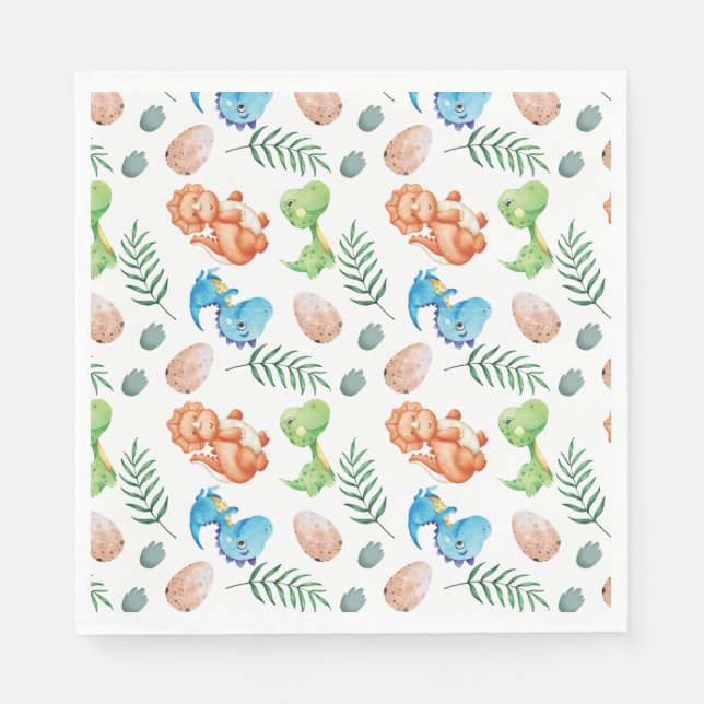 Stomp, Chomp och Två vattenfärgsinosaur-födelsedag Pappersservett (Framsidan)