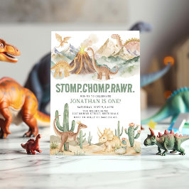 Stomp Chomp Rawr Boy Dinosaur 1:a födelsedagen Par Inbjudningar