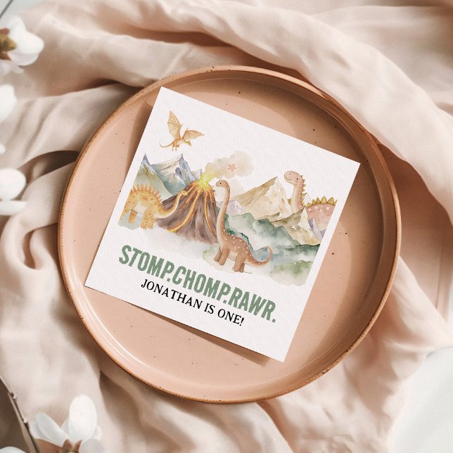 Stomp Chomp Rawr Boy Dinosaur 1:a födelsedagen Par Pappersservett (Skapare uppladdad)