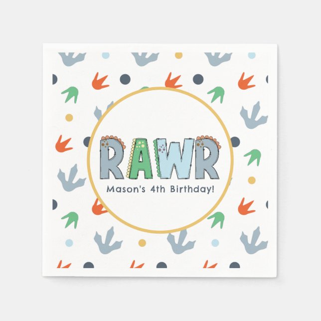 Stomp Chomp Rawr Dinosaur Birthday Pappersservett (Framsidan)