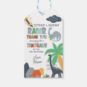 Stomp Chomp Rawr Dinosaur Birthday Tack Presentetikett