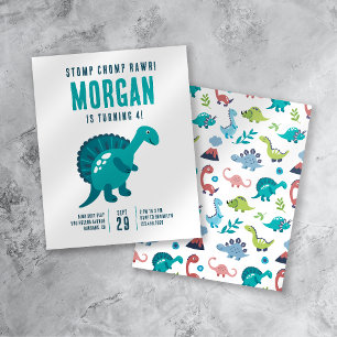 Stomp Chomp Rawr Dinosaur Födelsedagsfest Inbjudan Flygblad