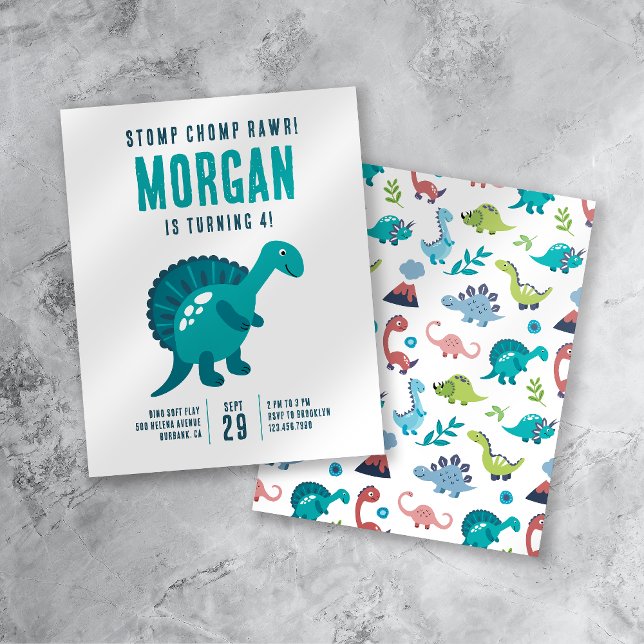 Stomp Chomp Rawr Dinosaur Födelsedagsfest Inbjudan Flygblad (Skapare uppladdad)