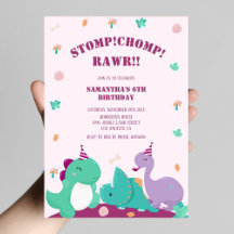 Stomp Chomp Rawr Rosa Cute Dinosaur Birthday